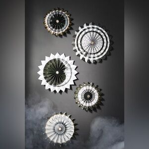 Anthropologie Florence Balducci Black Cat Halloween Paper Fans, Set of 5